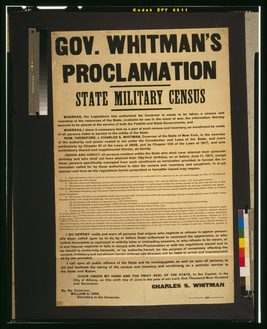A picture of Gov. Whitman's proclamation--State military census