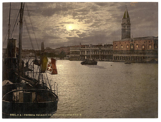 A picture of Grand Canal and Doges' Palace by moonlight, Venice, Italy