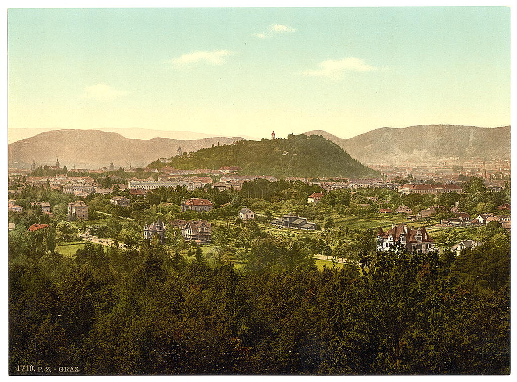A picture of Graz, general view from the Lechwalde, Styria, Austro-Hungary