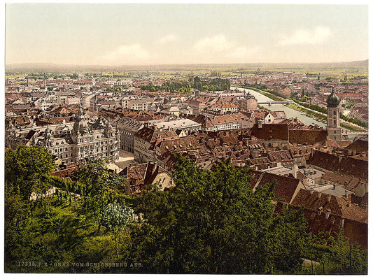A picture of Graz, view from the Schlossberg, Styria, Austro-Hungary