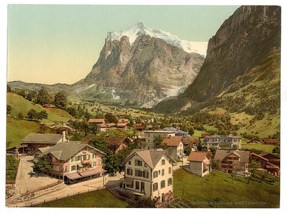 A picture of Grindelwald and Wetterhorn Mountain, Bernese Oberland, Switzerland