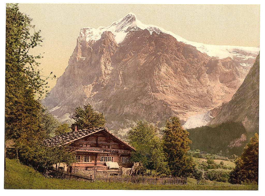 A picture of Grindelwald, chalet and Mount Wetterhorn, Bernese Oberland, Switzerland