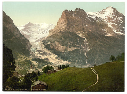 A picture of Grindelwald, church and Eiger, Bernese Oberland, Switzerland