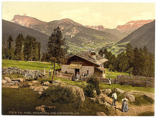 A picture of Grodnenthal (i.e., Grödertal) from Penidsattel, Tyrol, Austro-Hungary