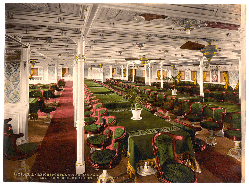 A picture of "Grosser Kurfurst," dining room, first class, North German Lloyd, Royal Mail Steamers