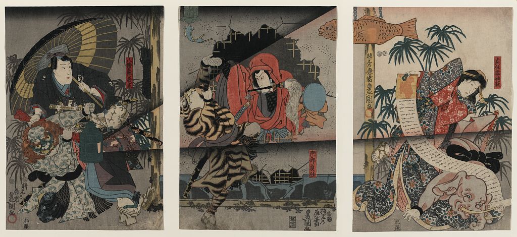 A picture of Hachimantarō Yoshiie Abe Sadatō : Sadatō Tsuma Sodehagi.