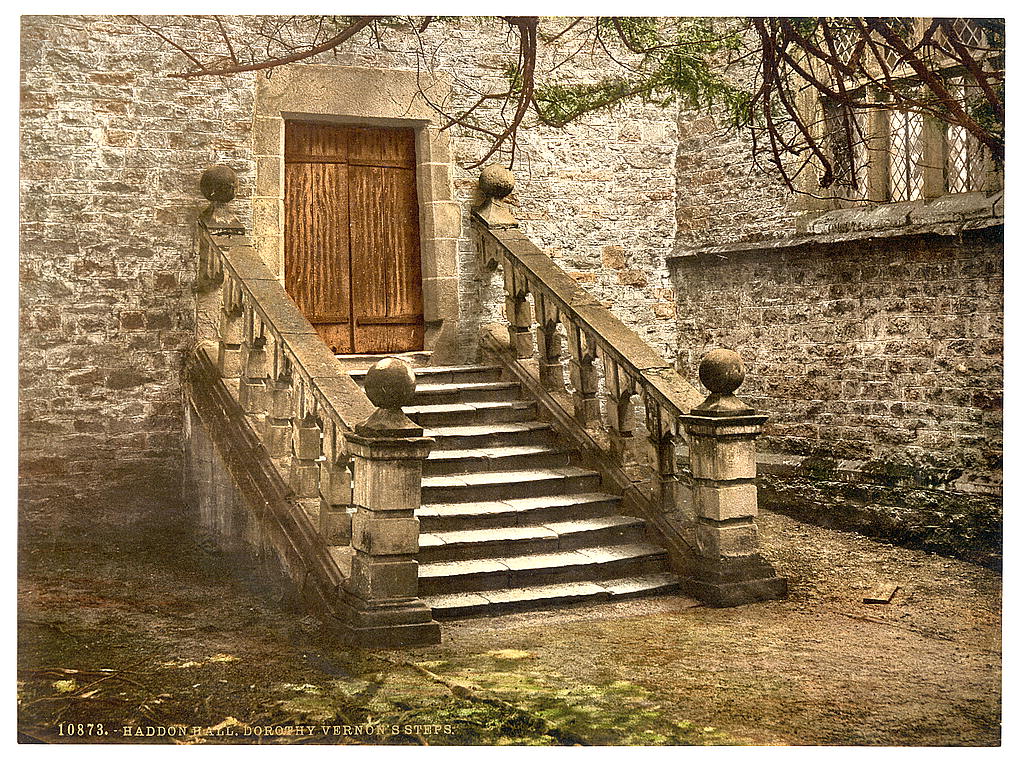 A picture of Haddon Hall, Dorothy Vernon's Steps, Derbyshire, England