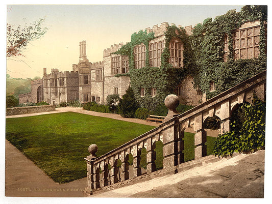 A picture of Haddon Hall, steps, Derbyshire, England