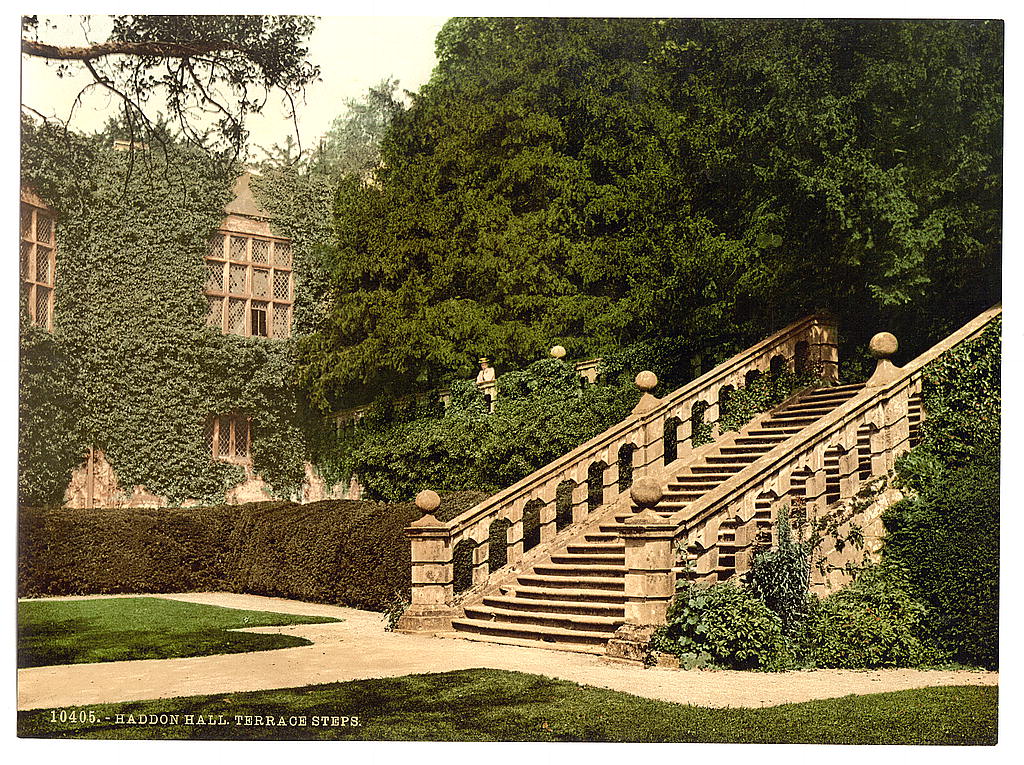 A picture of Haddon Hall, the terrace steps, Derbyshire, England