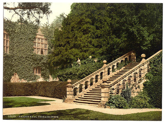 A picture of Haddon Hall, the terrace steps, Derbyshire, England