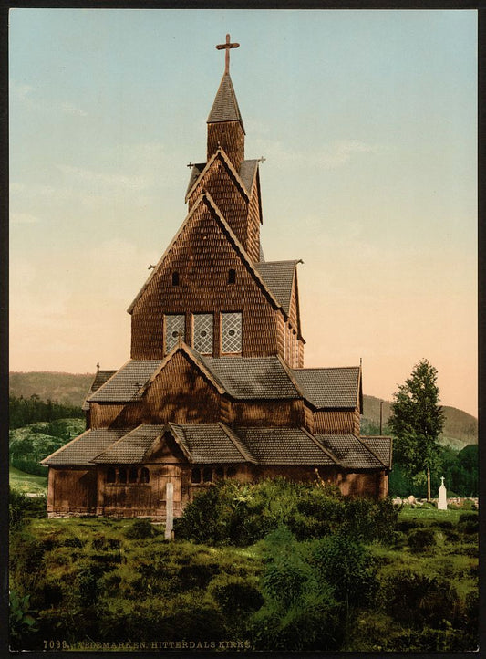 A picture of Hitterdals Church, Telemarken (i.e, Telemark), Norway