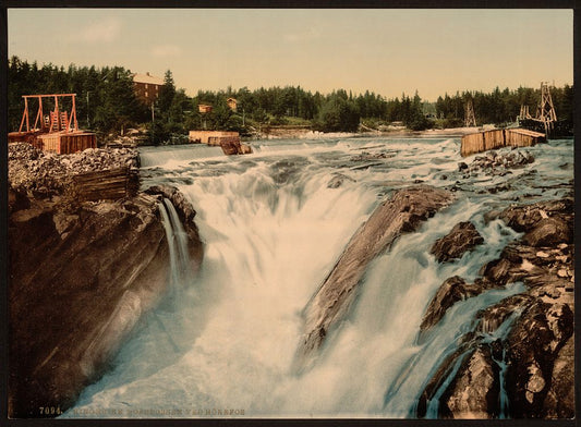 A picture of Hofsfossen with Honefos (i.e., Hønefoss), Ringerike, Norway