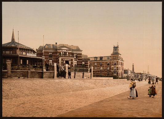 A picture of Hotels, vuurtoren, and gedenknaald, 1830, Scheveningen, Holland