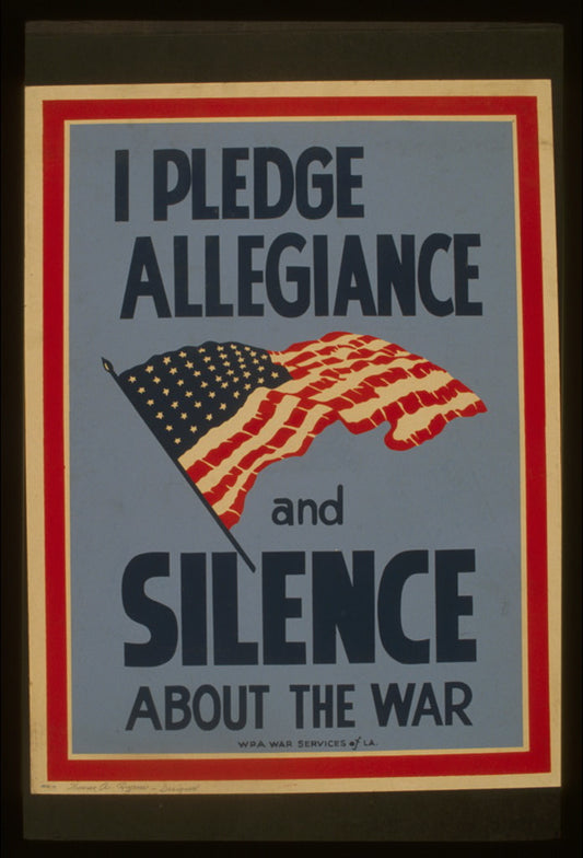 A picture of I pledge allegiance and silence about the war