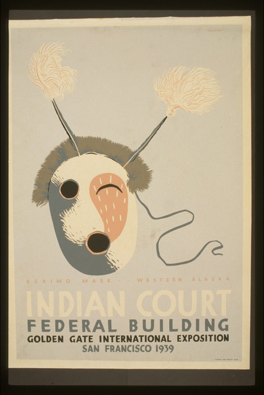 A picture of Indian court, Federal Building, Golden Gate International Exposition, San Francisco, 1939 Eskimo mask, western Alaska/