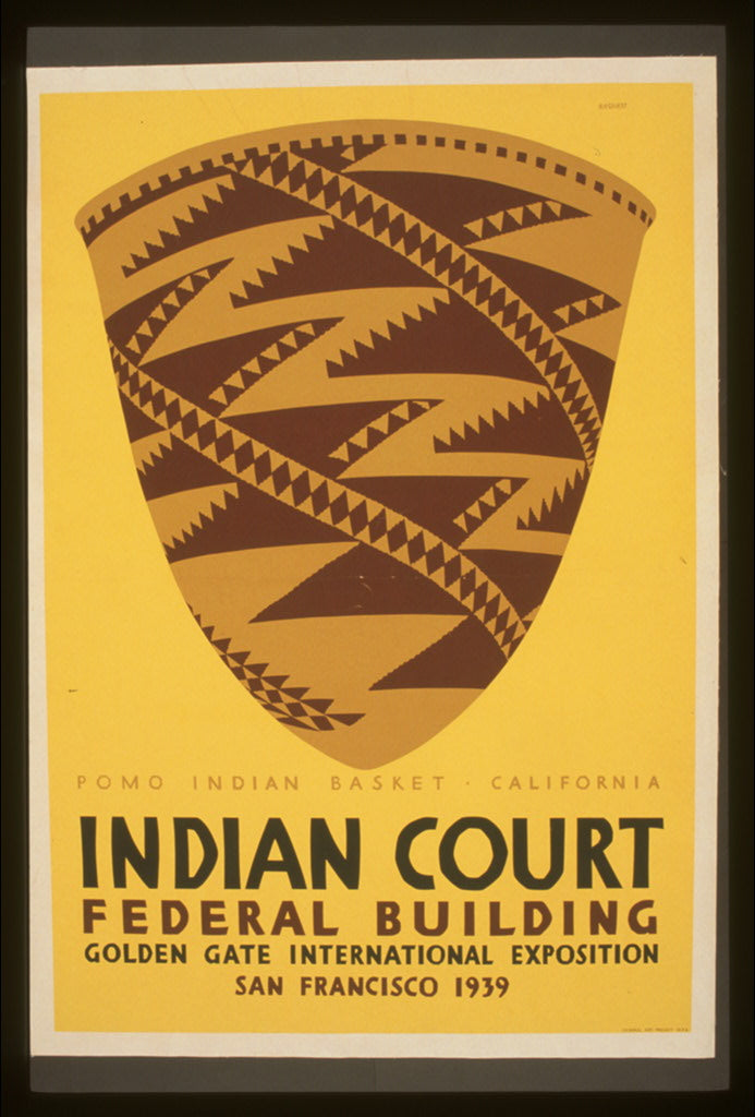 A picture of Indian court, Federal Building, Golden Gate International Exposition, San Francisco, 1939 Pomo Indian basket, California /