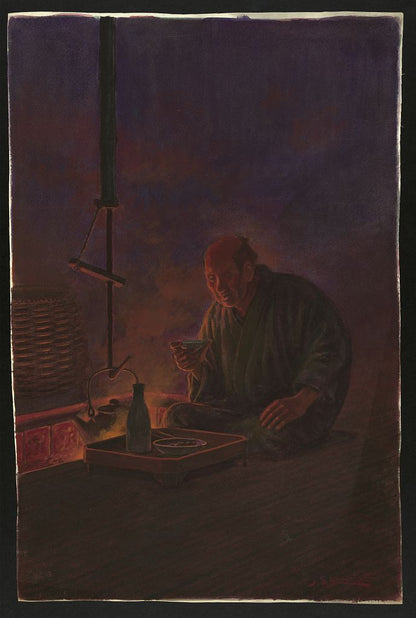 A picture of Iroribata de sake o nomu otoko