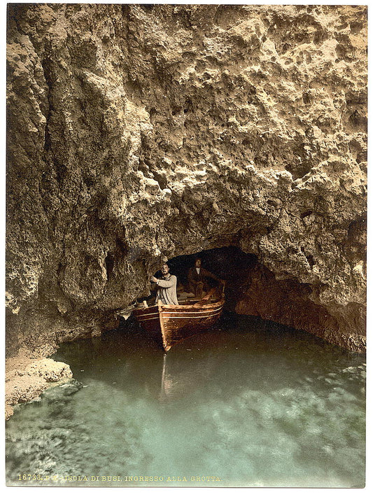 A picture of Island of Busi, entrance to cave, Dalmatia, Austro-Hungary