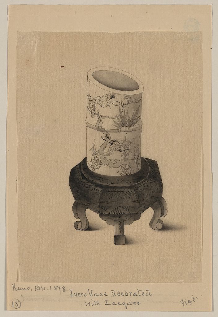 A picture of Ivory vase decorated with lacquer