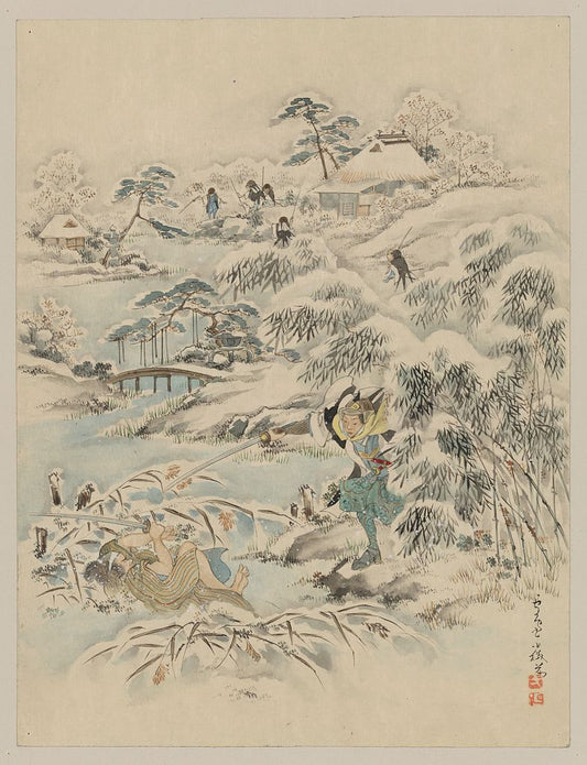 A picture of Jūichidanme - act eleven of the Chūshingura - searching the grounds