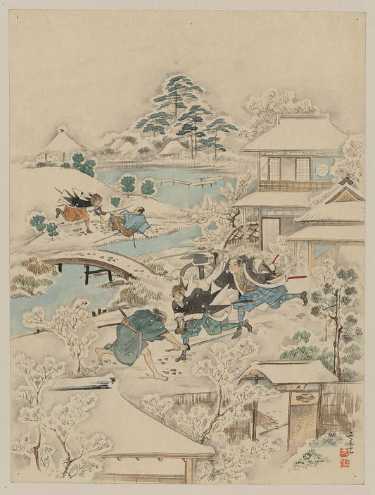 A picture of Jūichidanme - act eleven of the Chūshingura - searching the grounds
