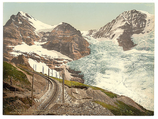 A picture of Jungfrau, railroad, Eiger and Monch, with Eiger Glacier, Bernese Oberland, Switzerland