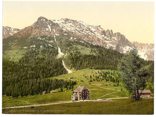 A picture of Karersee Pass and Rosengartenhof, Karersee, Tyrol, Austro-Hungary