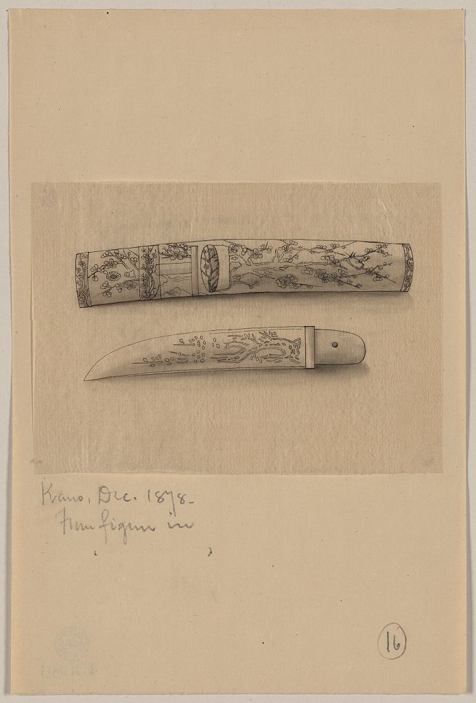 A picture of Knife or short sword with sheaf