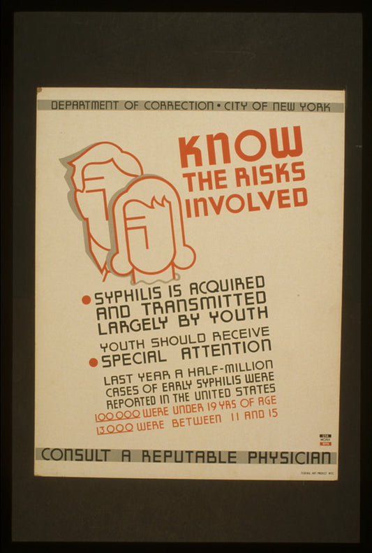 A picture of Know the risks involved Syphilis is acquired and transmitted largely by youth : Youth should receive special attention : Consult a reputable physician.