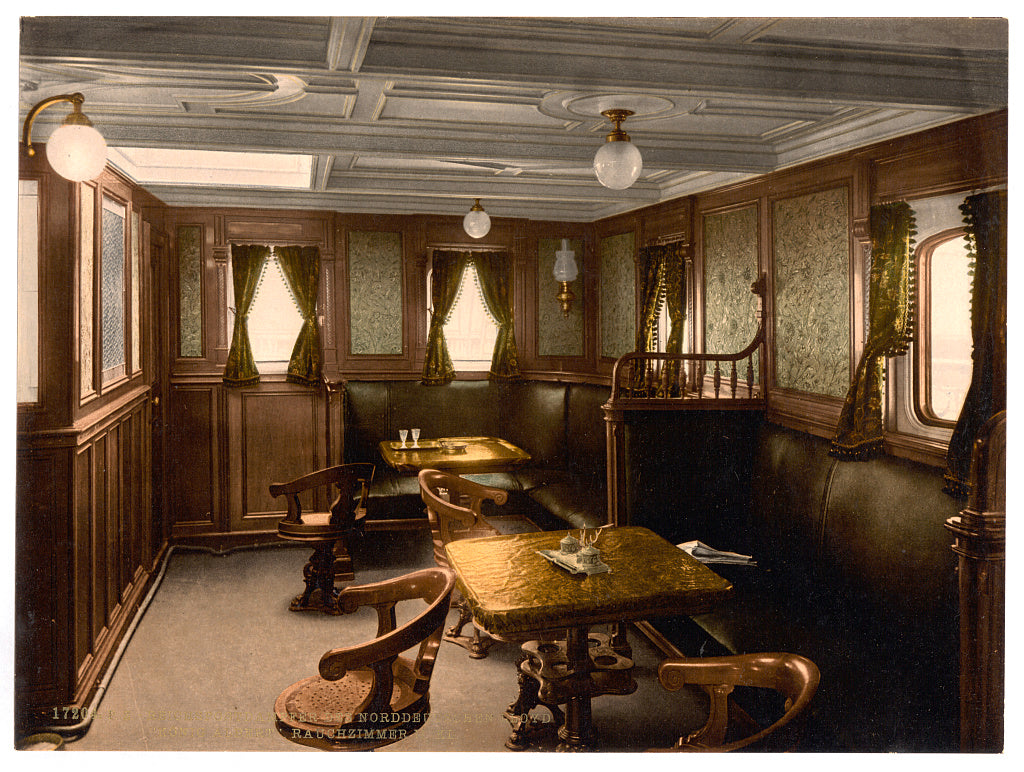 A picture of "Konig Albert," smoking cabin, second class, North German Lloyd, Royal Mail Steamers