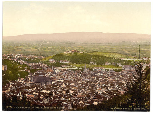 A picture of Kronstadt, from Rottenberg, (i.e., Rattenberg?), Hungary, Austro-Hungary
