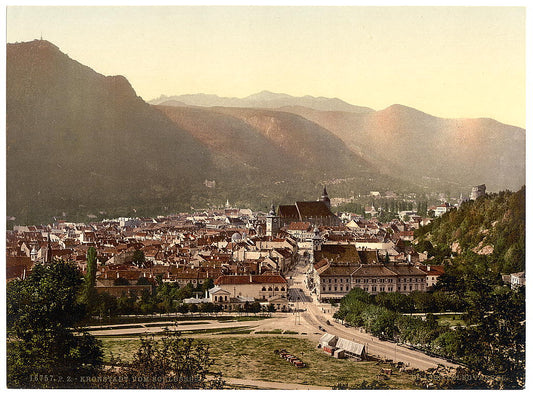 A picture of Kronstadt, from Schlossberg, Hungary, Austro-Hungary