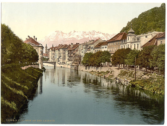 A picture of Laibach, a view on the Laibach, Carniola, Austro-Hungary