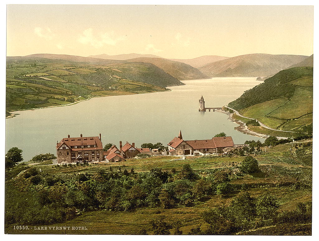 A picture of Lake and hotel, Vyrnwy, Wales