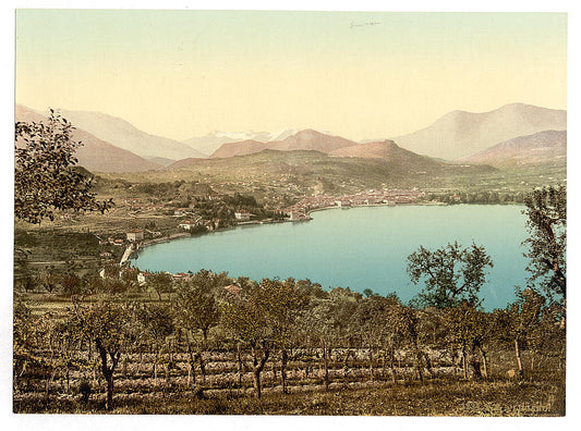 A picture of Lake of Lugano, view of the lake, the town, and the Alps, taken from Paradiso, Tessin, Switzerland