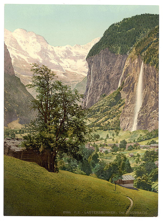 A picture of Lauterbrunnen Valley with Staubbach Waterfall, Bernese Oberland, Switzerland