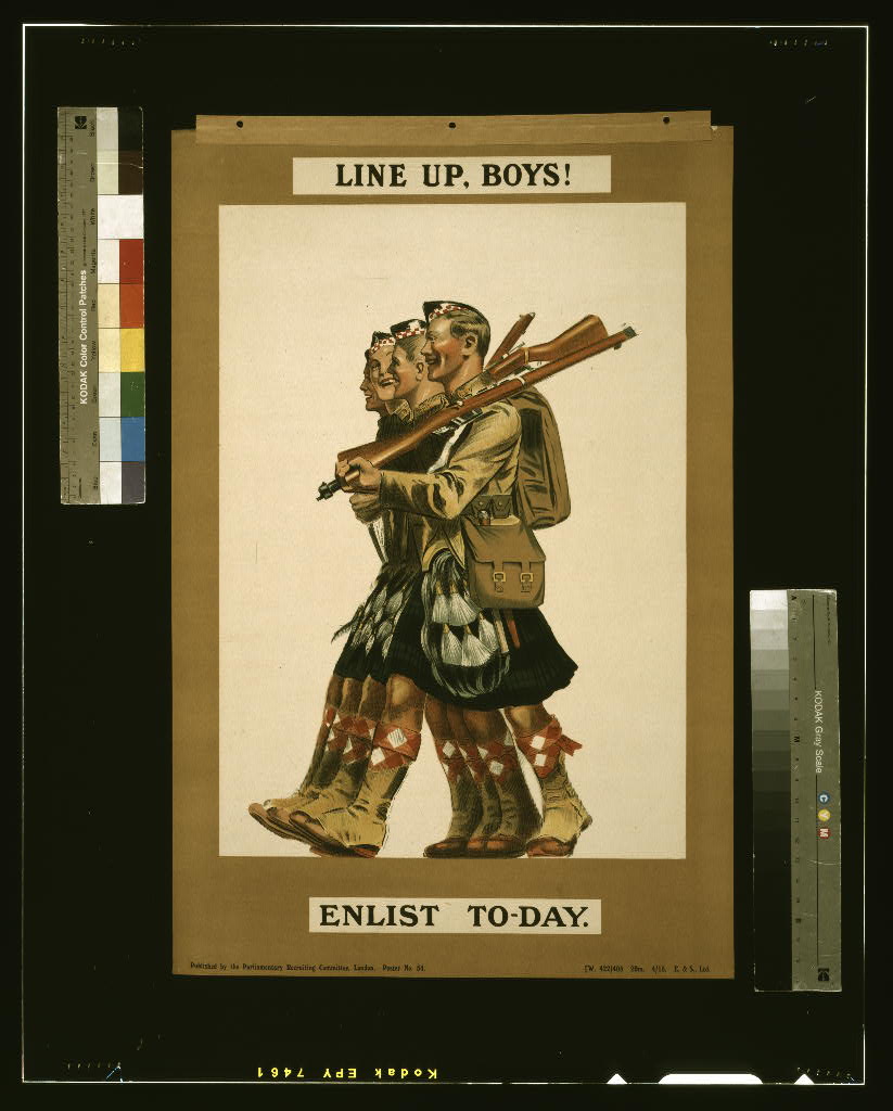 A picture of Line up, boys! Enlist to-day