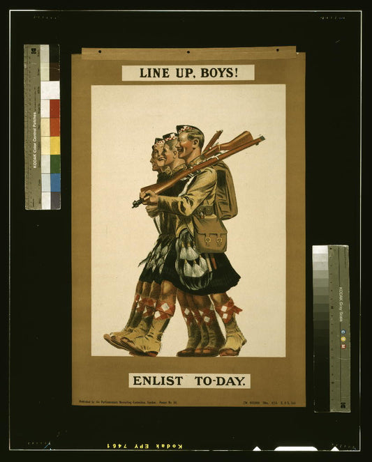 A picture of Line up, boys! Enlist to-day