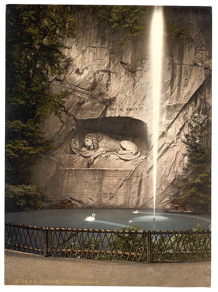 A picture of Lion Monument, and fountain, Lucerne, Switzerland