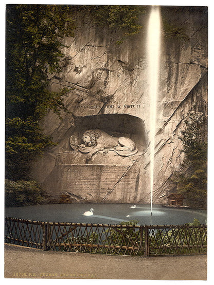 A picture of Lion Monument, and fountain, Lucerne, Switzerland