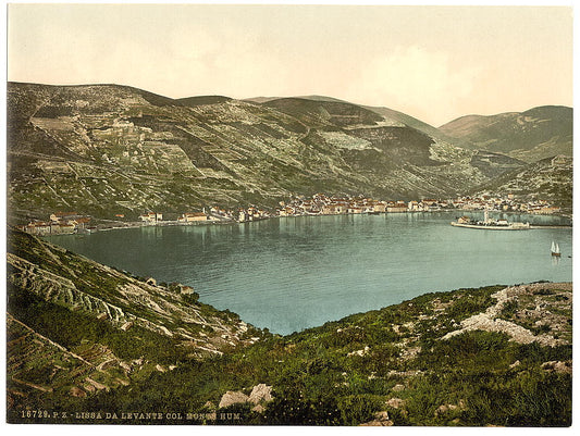 A picture of Lissa, from the east and Mount Hum, Dalmatia, Austro-Hungary