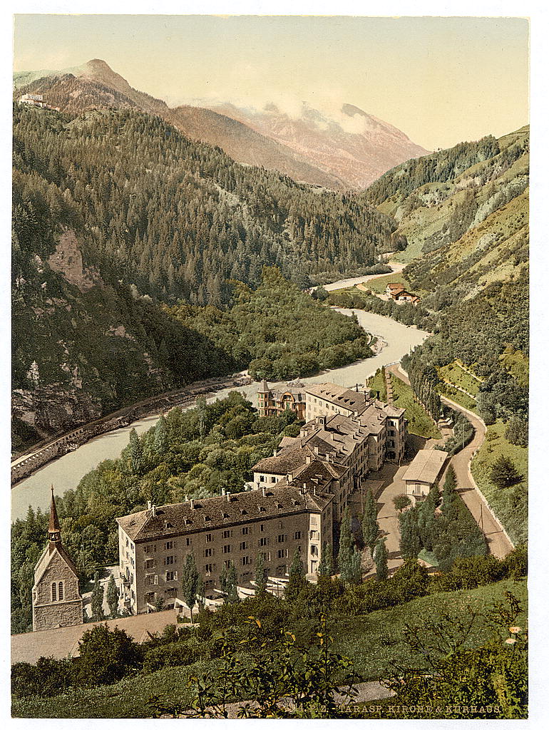 A picture of Lower Engadine, Tarasp, Kurhaus and church, Grisons, Switzerland