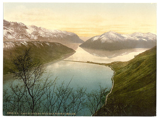A picture of Lugano, road and bridge to Melide, Tessin, Switzerland