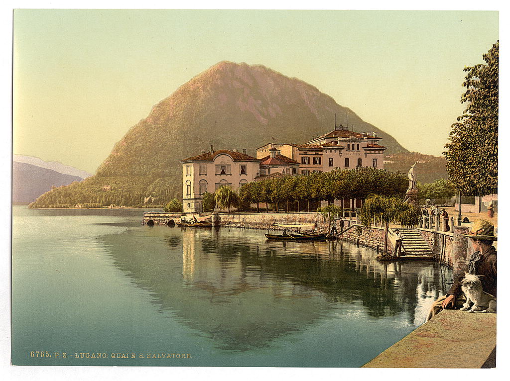 A picture of Lugano, the quay, and San Salvatore, Tessin, Switzerland