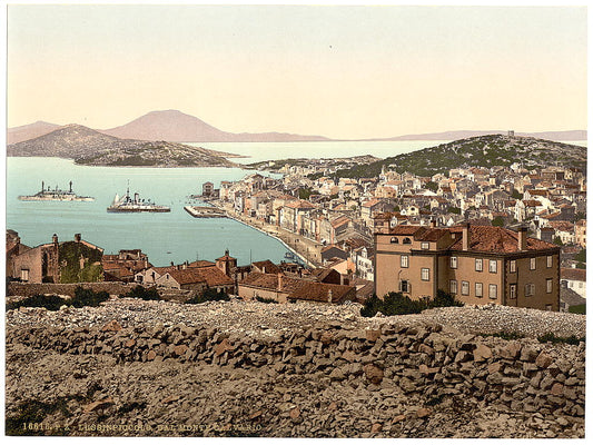 A picture of Lussin-Piccolo (i.e., Lussinpiccolo), from Monte Calavario, Istria, Austro-Hungary