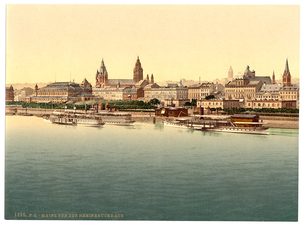 A picture of Mainz, from Rhine Bridge, the Rhine, Germany