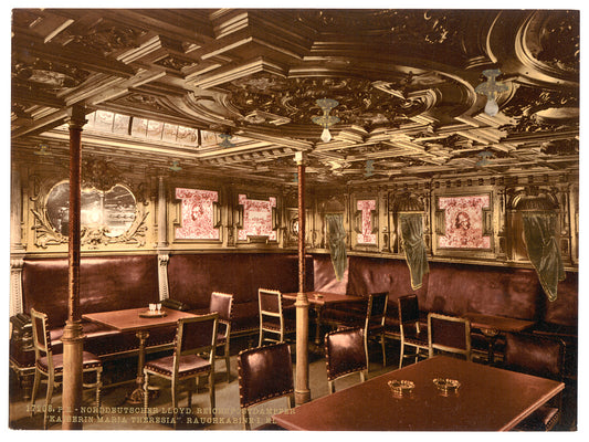 A picture of "Maria Theresia," smoking cabin, first class, North German Lloyd, Royal Mail Steamers