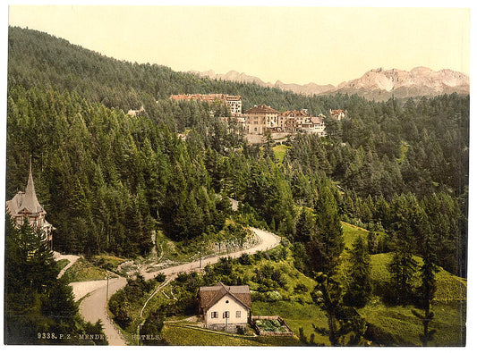 A picture of Mendelpass, with the hotels, Tyrol, Austro-Hungary