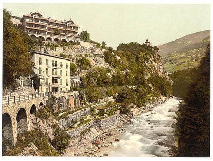 A picture of Meran, Gilf-Anlagen and Zenoberg (i.e., Zenoburg), Tyrol, Austro-Hungary