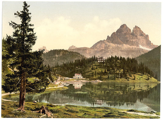 A picture of Misurinasee and Drei Zinnen, Tyrol, Austro-Hungary